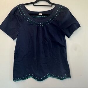 Navy Blue Embroidered‎ Women's Top